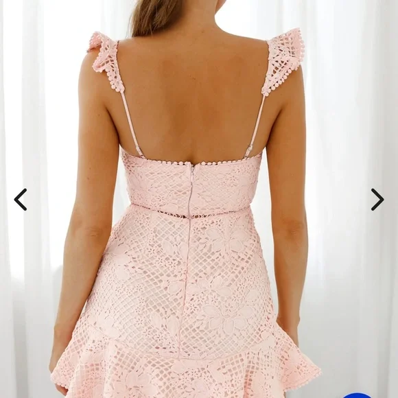 Selfie Leslie- Hali Frill Strap Crochet Overlay Pink Mini-Dress - Size XS. - Picture 2 of 8